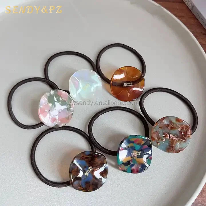 Customized High Elasticity Women's Geometric Cellulose Acetate Hair Ties Cute Ponytail Rubber Hairband Fashionable Hairbands