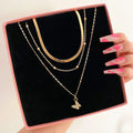 VKME Gold Color Thin Chain Bead Necklace for Women Vintage Multi-layer Necklaces Chain on Neck Fashion Jewelry Gifts
