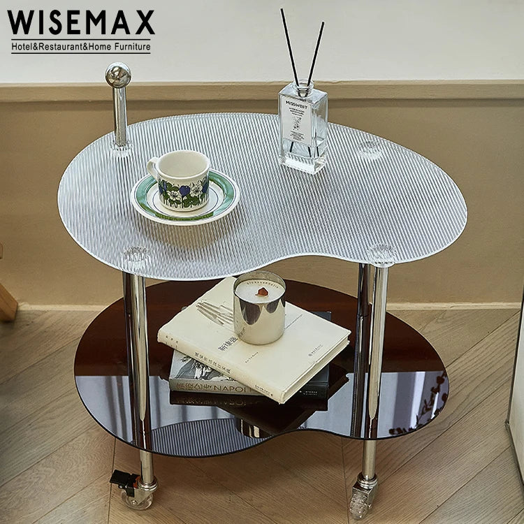 WISEMAX FURNITURE  Scandinavian Style Home Small Acrylic Plastic Side Table Shelving Designwheeling Trolly Coffee Table