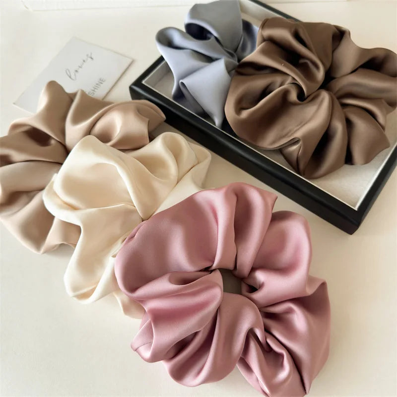 Wholesale Korean High Fabric Hair Ties Accessories Large Silk Satin Scrunchie New Spring Hair Tie Solid Color Scrunchie