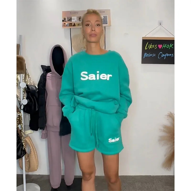 Women's Clothing 2025 Custom logo Sportswear Short Sweat Suits Women's Sets 2 Piece Sweatshirts and Shorts Sets for Women