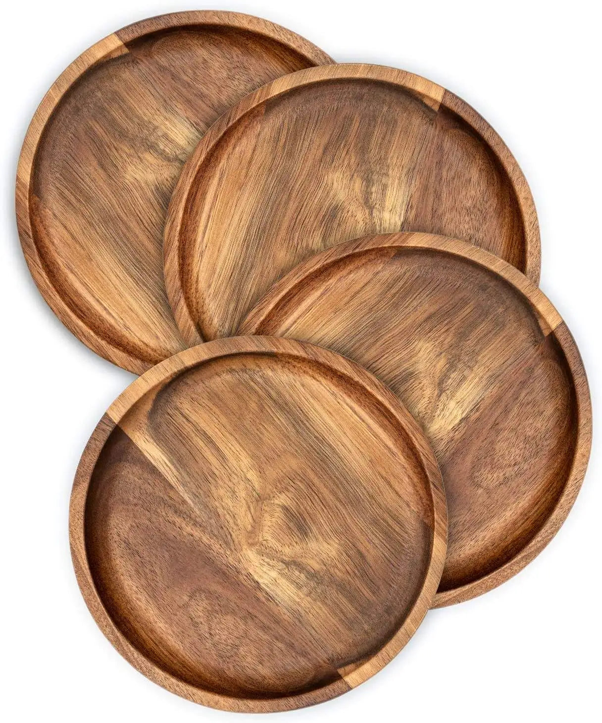 6 Inch Acacia Wood Trays Steak Board Dinner Plates Wood Serving Plates Set for Food Serving Platter for VegetablesFruit