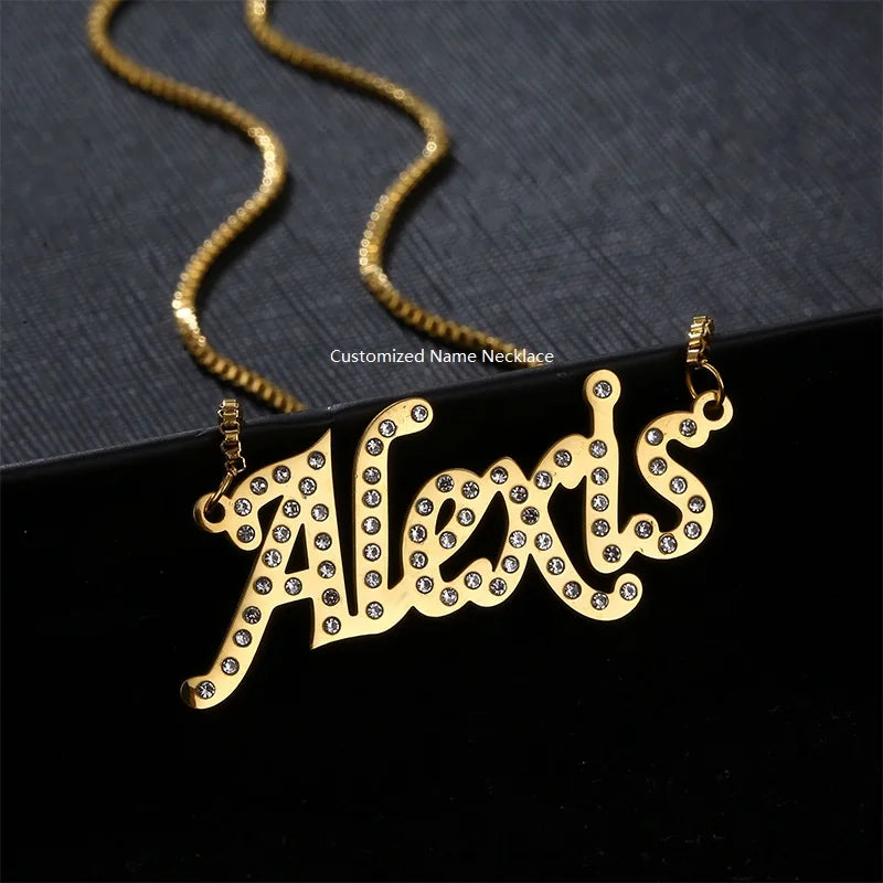 Luxury Name Necklace Personalized Letters Custom Ice Out Nameplate Necklaces