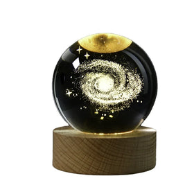 Creative Gift Warm Light Star 3D 6cm Crystal Ball 3d Night Light Lamp Holder Illusion Lamp Led Wooden Lamp Base