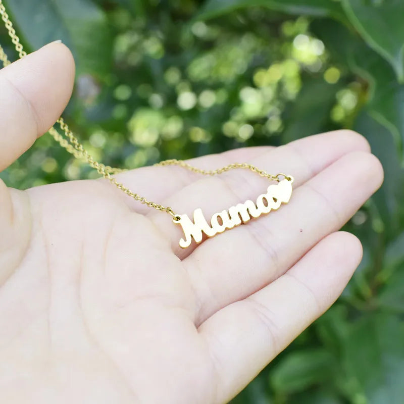 Hot Selling Father's Day Mother's Day Necklace Gift No Fade 18K Gold Plated Stainless Steel Letter Papa Mama Heart Necklace