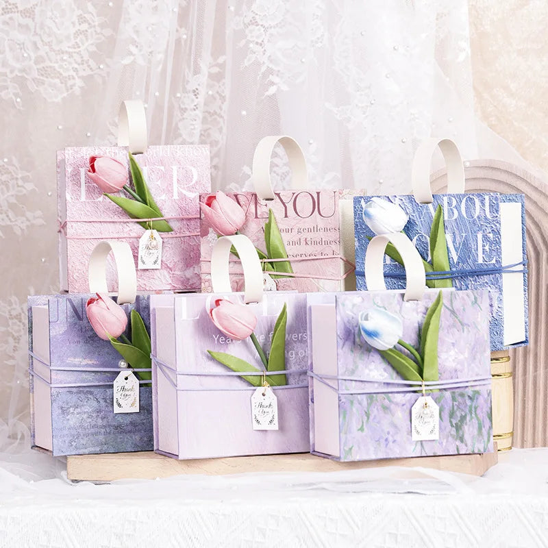 Oil Painting Gift Box Tulip Handheld Gift Box Packaging Valentine's Day Birthday Gift Box