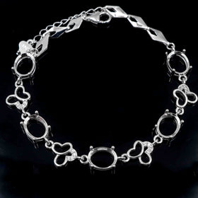 Sterling Silver 7*9mm Semi Mount Bracelet Empty Support Blank Claw Setting S925 Base Holder Without Center Stone for Inlay DIY