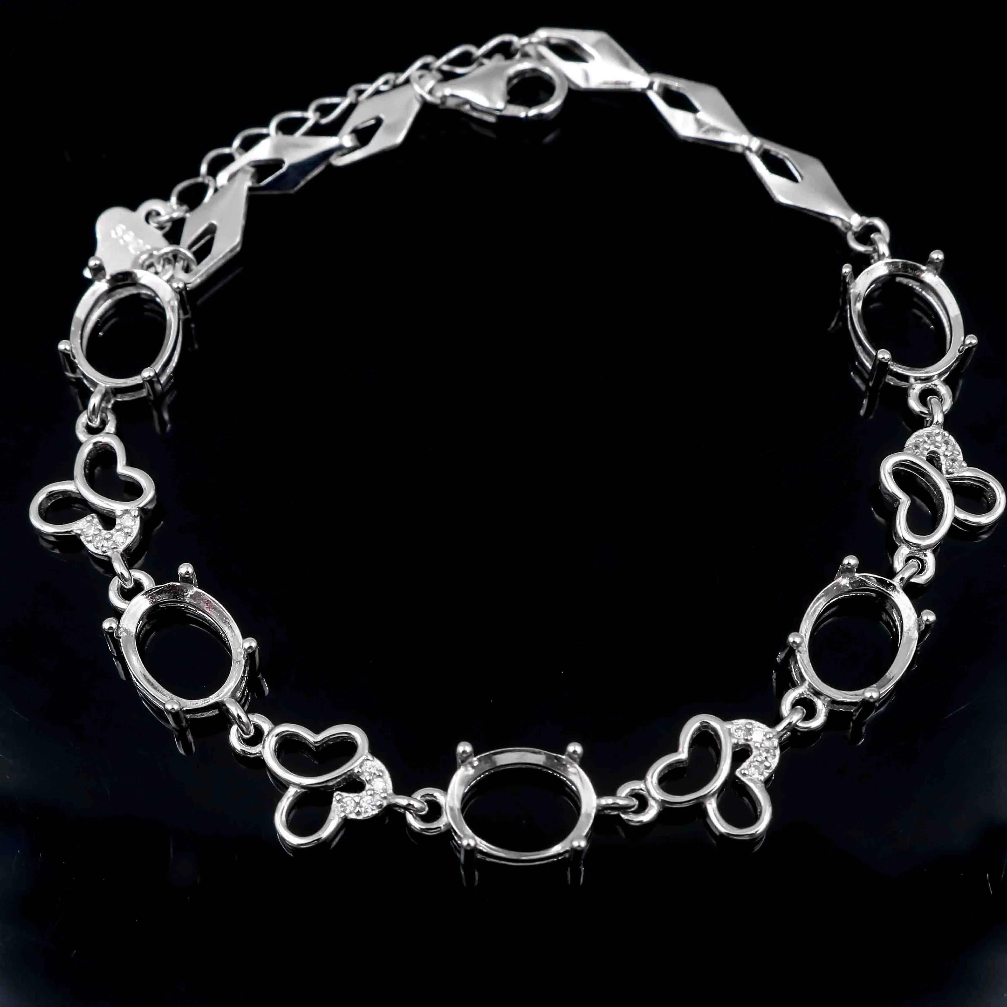 Sterling Silver 7*9mm Semi Mount Bracelet Empty Support Blank Claw Setting S925 Base Holder Without Center Stone for Inlay DIY