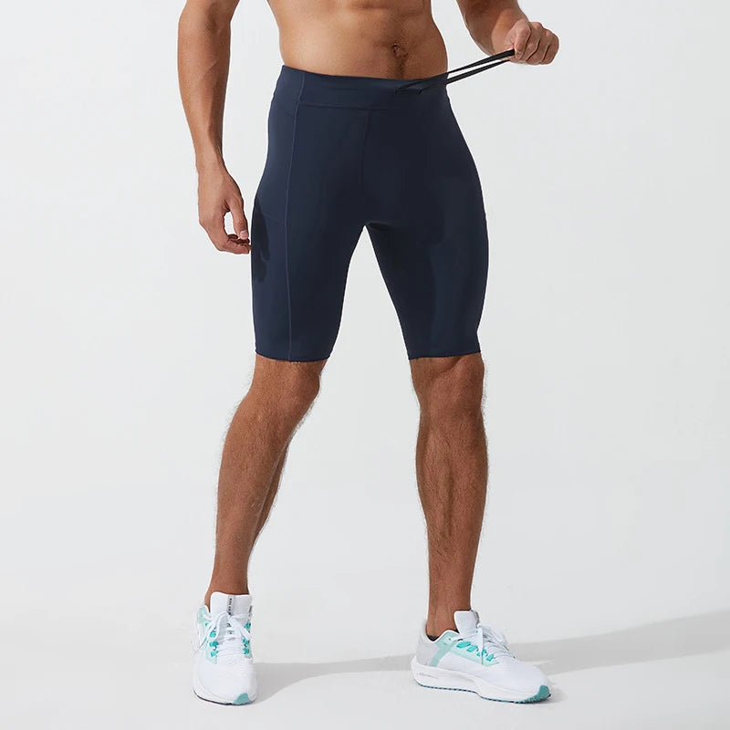 Men's High Elastic Compression Aerobics Leggings Quick Dry Training Five Quarter Running Fitness Shorts