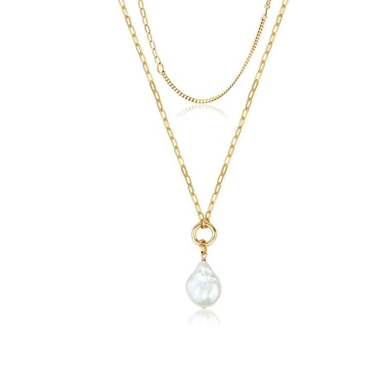 Gemnel Brass Jewelry Manufacturer Gold Plated Brass Jewelry Fashion Modern Pearl Brass Pendant Layering Set Brass Necklace