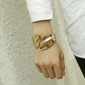 European American Exaggerated Wide Open Alloy Bracelet for Women Irregular Cuff with Gold Plating Leaf Metal Open Bangle