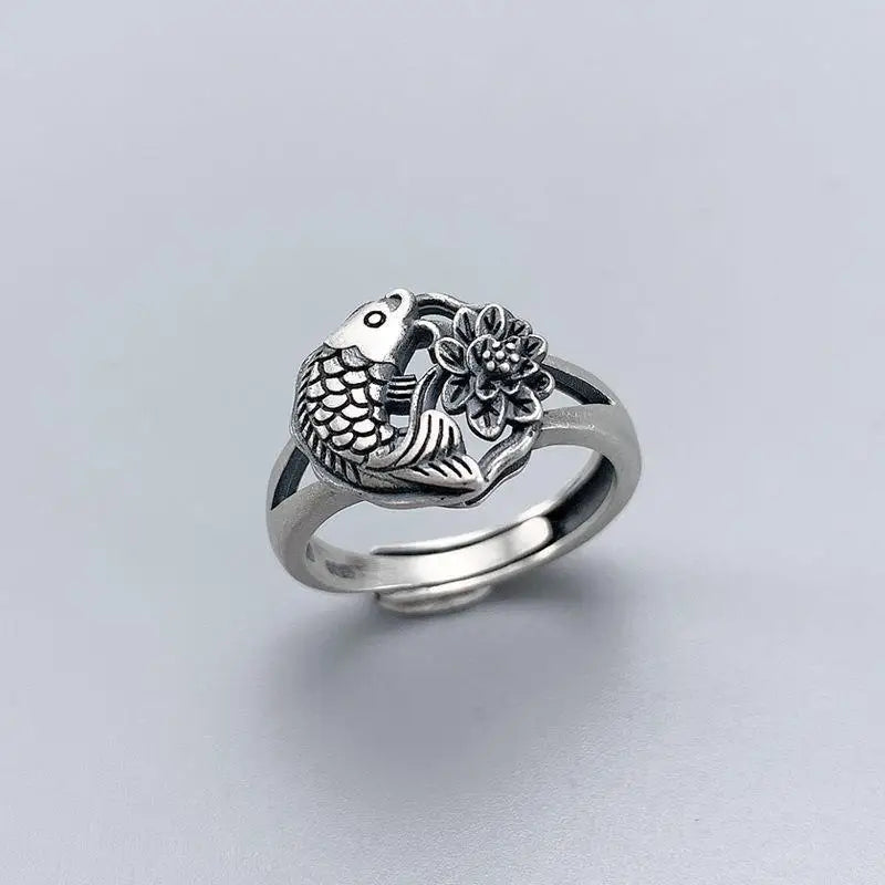 New Men Women Feng Shui Amulet Wealth Ring Lucky Open Adjustable Ring Traditional Culture Carp Ring for Women Men