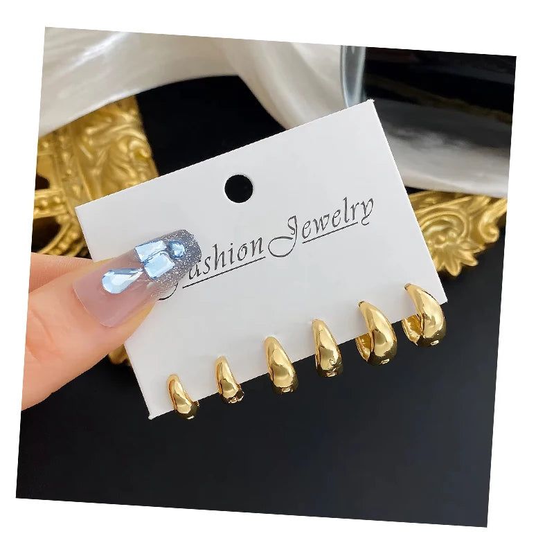 3Pcs/Set Retro Style Gold Color Hoop Earrings Set for Women Jewelry Wholesale