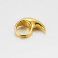 Latest 18K Gold Plated Stainless Steel Jewelry Irregular Solid Tooth Crescent Shape Polished Ring Waterproof Hiphop Ring R244440