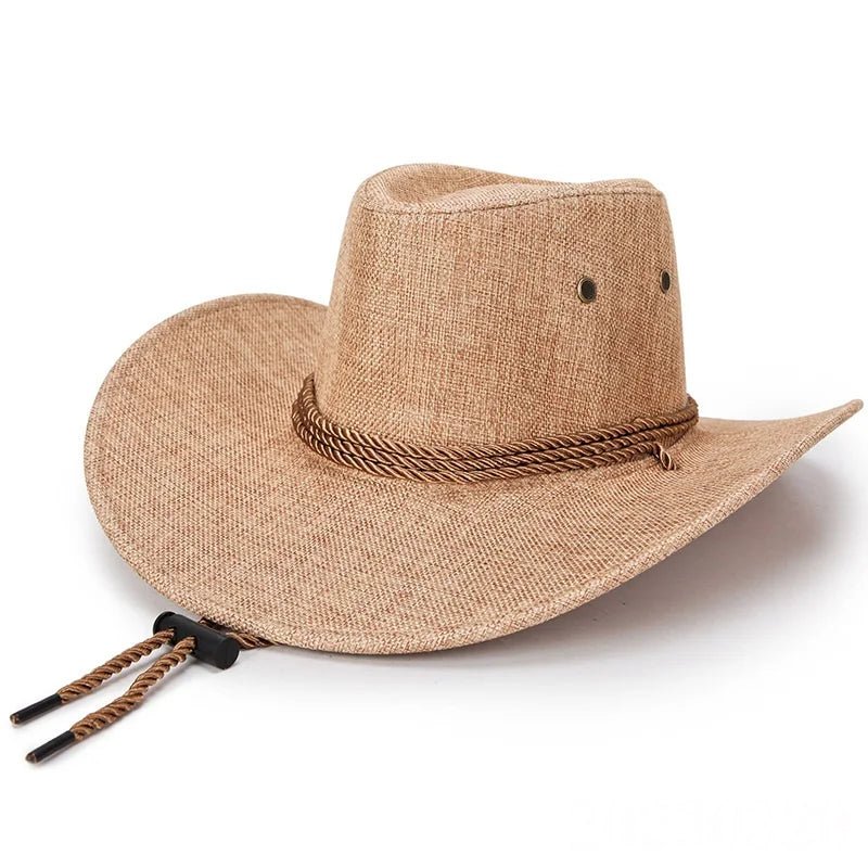 Spring and Summer Hats With Large Brim Linen Material Sun Protection Western Cowboy Sun Visor Beach Caps for Outdoors