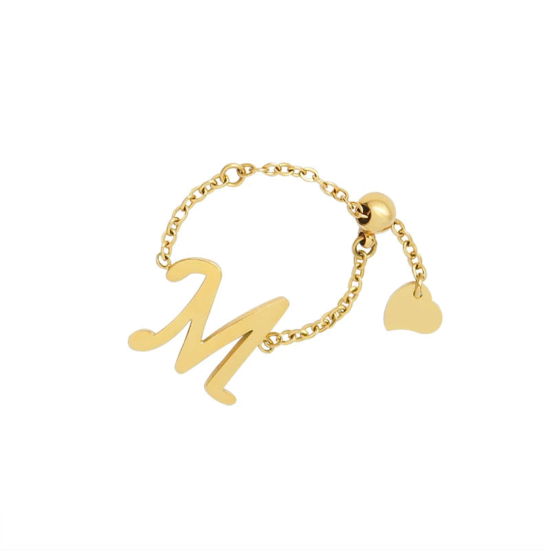 Hot Sale Factory Direct Gold Plated Stainless Steel Letter M Design Initial Rings Jewelry Rings With Charms for Women