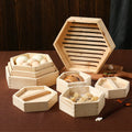J6 Hot Selling Multi-size Natural Hexagon Shape Durable Wood Kitchen Steamer for Cooking Food Steaming Basket