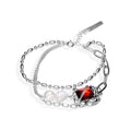 Exquisite Avante Garde Pearl Bracelet Multi Chain Futuristic Ruby Heavy 925 Sterling Silver Bracelet