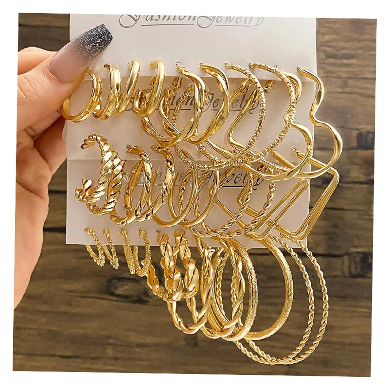VKME Retro Style Metal Geometric Pearl Earring Set for Women Jewelry