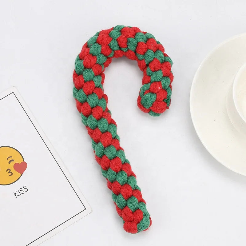 Dog Christmas Cotton Rope Candy Cane Chew Toy with 2 Colors 20cm/8inch 95g