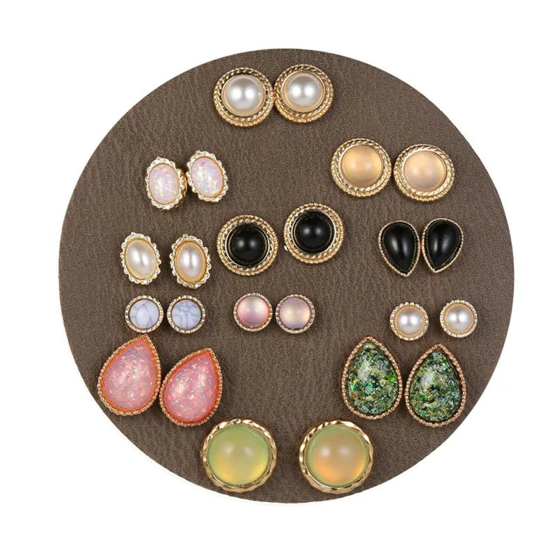Promotional Vintage Stud Earrings Set for Women Boho Stud Earring Turquoise Moonstone Crystal Multiple Gem Stud Earrings