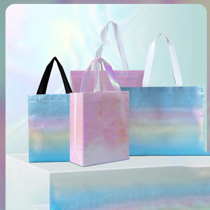 Reusable Colorful Laser Tote Bag Durable Non Woven Gift Shopping Bag for Wedding Bridesmaid Party Birthday Eco Friendly