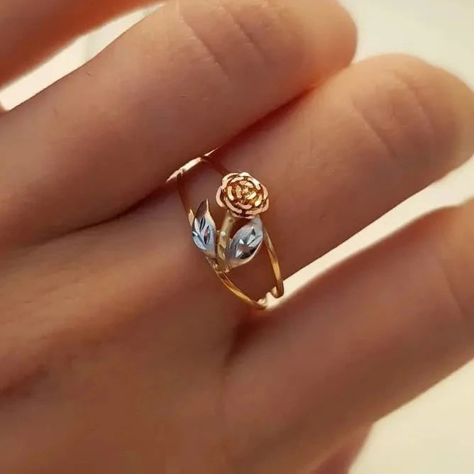 CAOSHI Fashion Jewelry Rings for Beautiful Rose Flowers Two Tone Plated Two Layer Finger Band Rings for Women Jewelry Wholesale