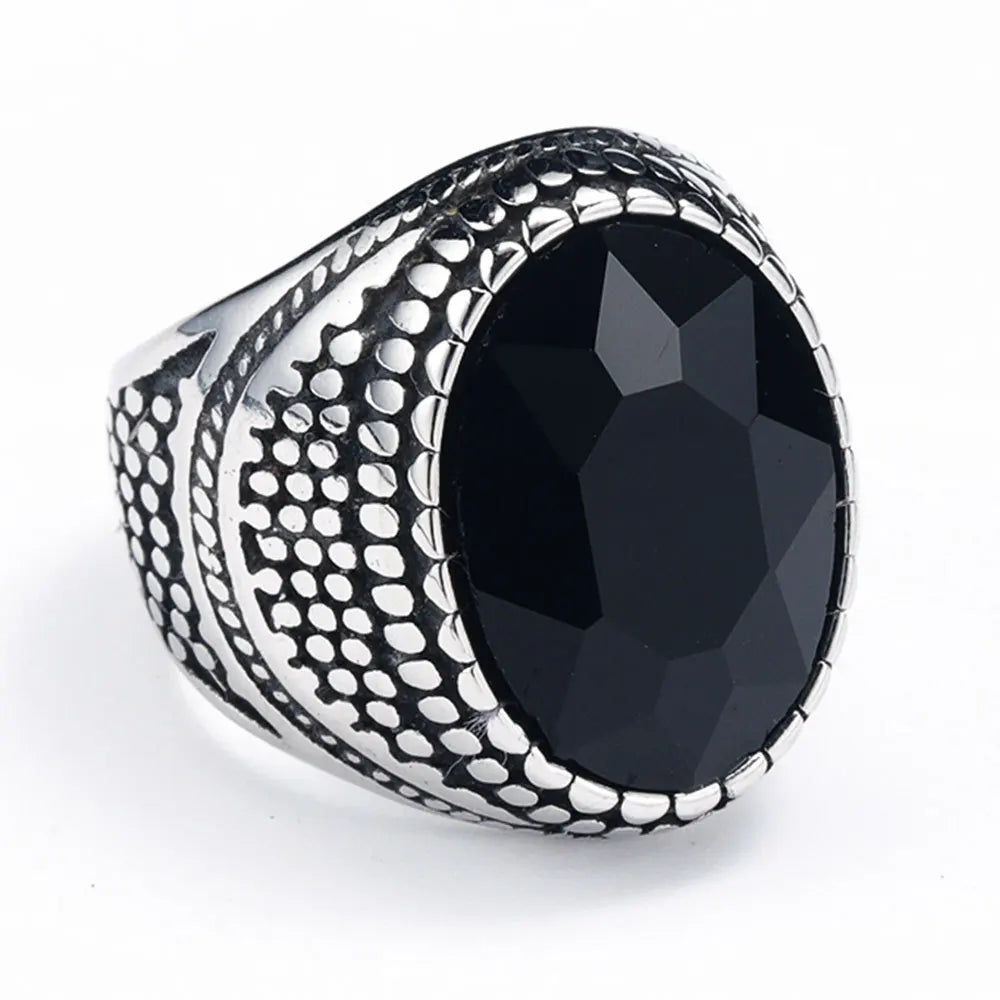 Multi Color Black Statement Big Vintage Gemstone Stainless Steel Silver Colour Finger Rings for Women 2025