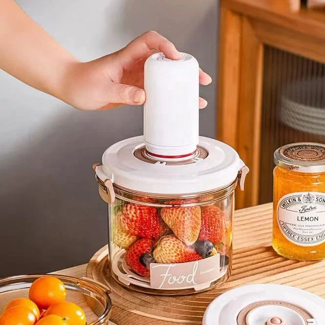 Airtight Vacuum Plastic Sealer Food Fresh Container With  Hand Pump Air Valve Lids
