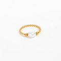 High End 18K Gold Plated Single Heart Imitation Pearl Beads Rings Stainless Steel Jewelry Trendy Finger Ring
