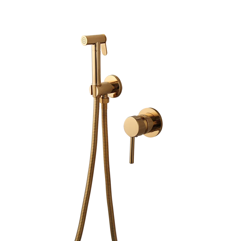 Modern Gold Polished Stainless Steel Single Hole Wall-Mounted Bidet Shower Toilet Mixer Faucet Ceramic Valve Core Helix Cables