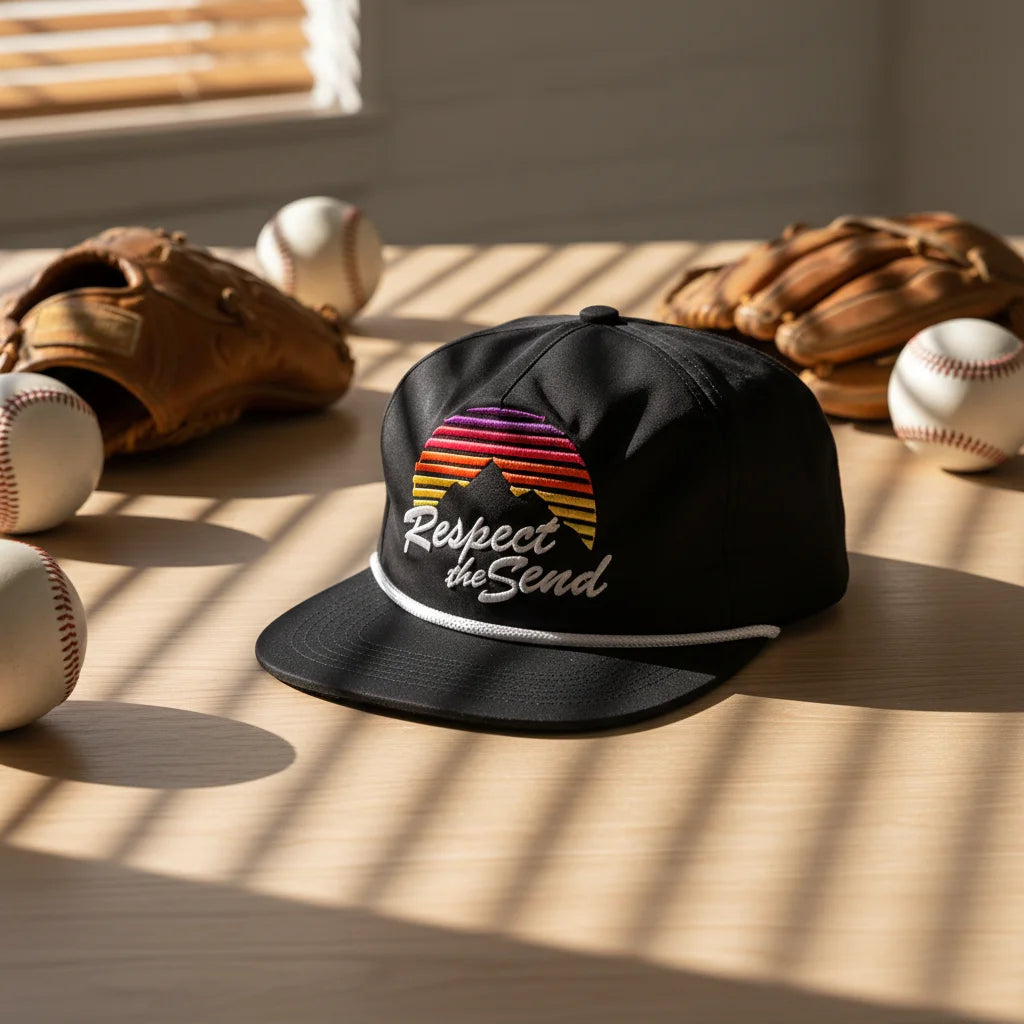 High Quality Unstructured Black Waterproof Nylon 5 Panel Rope Snapback Cap Custom Logo 3D Embroidery Hip Hop Tropical Party