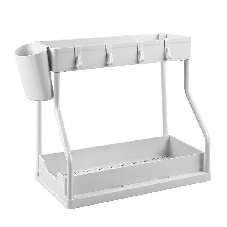 Plastic Ladder Pull-out Double Tier Modern Sustainable Kitchen Sink Storage Organizer with Multi-purpose Shelves and Draws