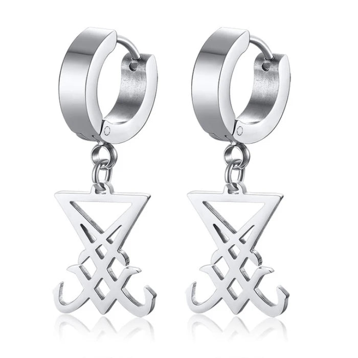 Men's Seal Lucifer Satanic Jewelry Dark Occult Esoteric Pagan Satan Stainless Steel Gothic Punk Style Mirror Polish Earrings