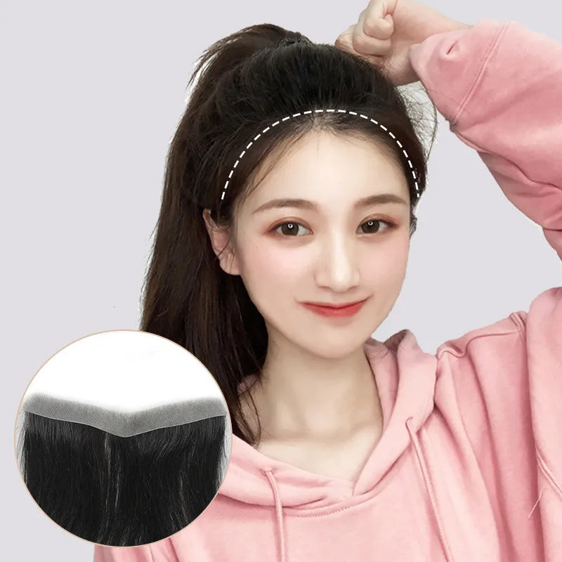 AU Popular Female Human Hair Frontal Patch Hand-tied Women Skin Frontal Hairline Pieces for Recessing Hairline