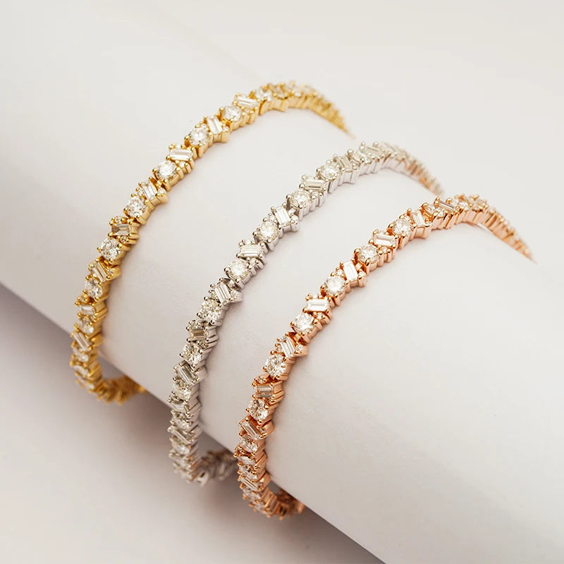 1.5*3 mm baguette Cut DEF VS Loose Lab Grown Diamond 10k Gold Fancy Combination Hip Pop Women Men Bracelet