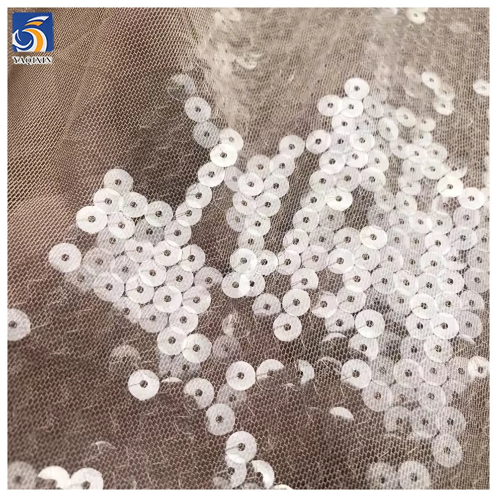 YX2469 Nude Transparent Payette Sequin Fabric Lace Sheer 3mm Sequin Fabric for Stage Model Performance Dance Dress