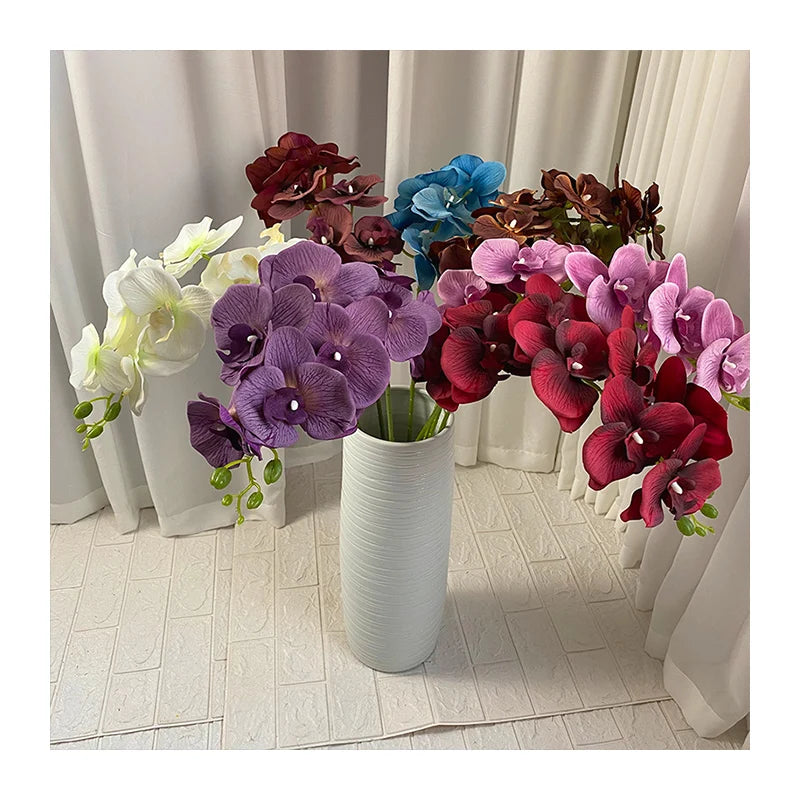 Large 9-head Silk-screen Phalaenopsis  Decoration Mariage Artificial Flowers Decorative