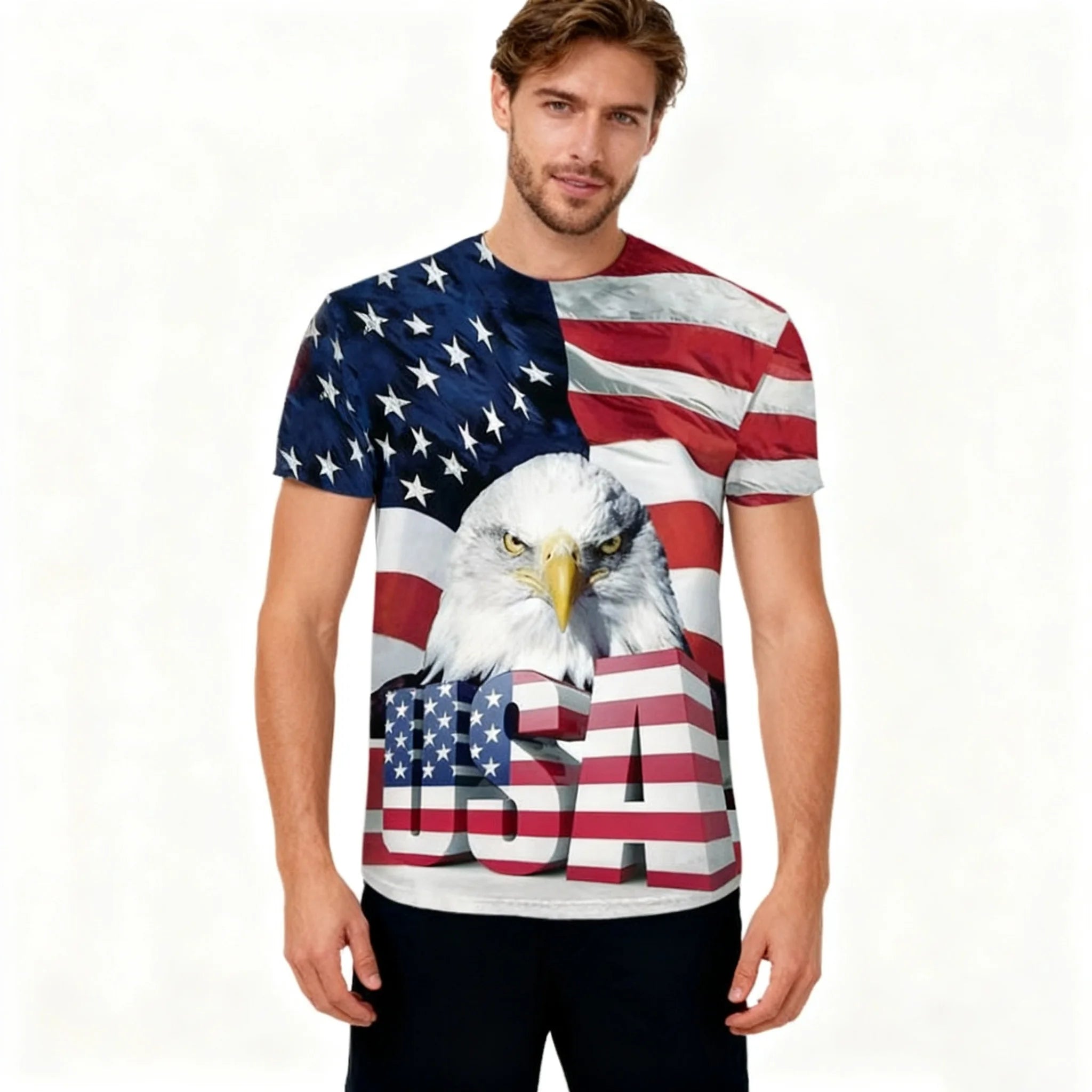 Fitspi Men's American Flag 3d Print With The Eagle T-shirt Custom T Shirt