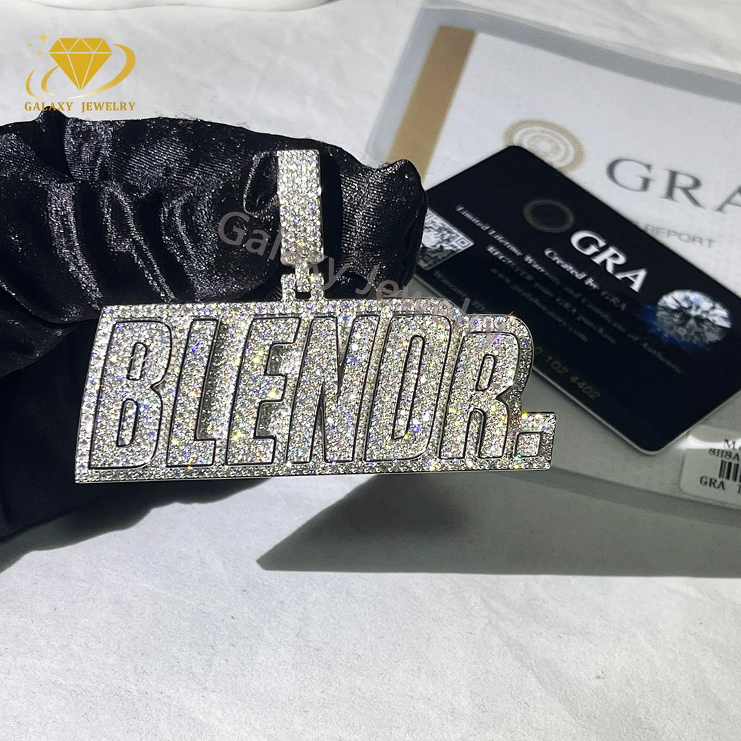 Hip Hop Jewelry GRA Certificate Customized Moissanite Pendant 3inches Silver Iced Out VVS Moissanite Letter Initial Name Pendant