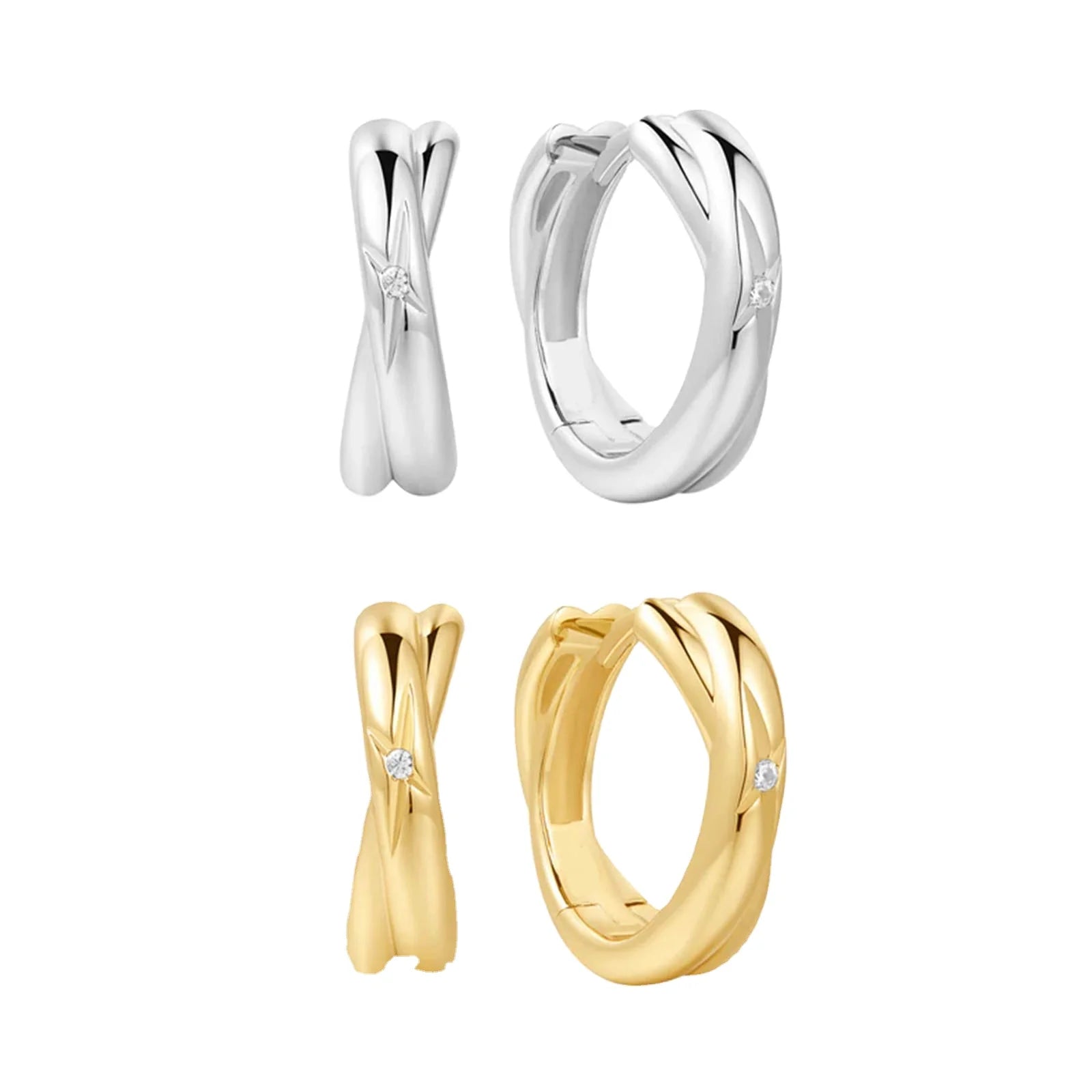 FUAMAY Sterling Silver Gold Plated Bohemian Holiday Cubic Zircon Hoop Earrings with Cross Design-Gift