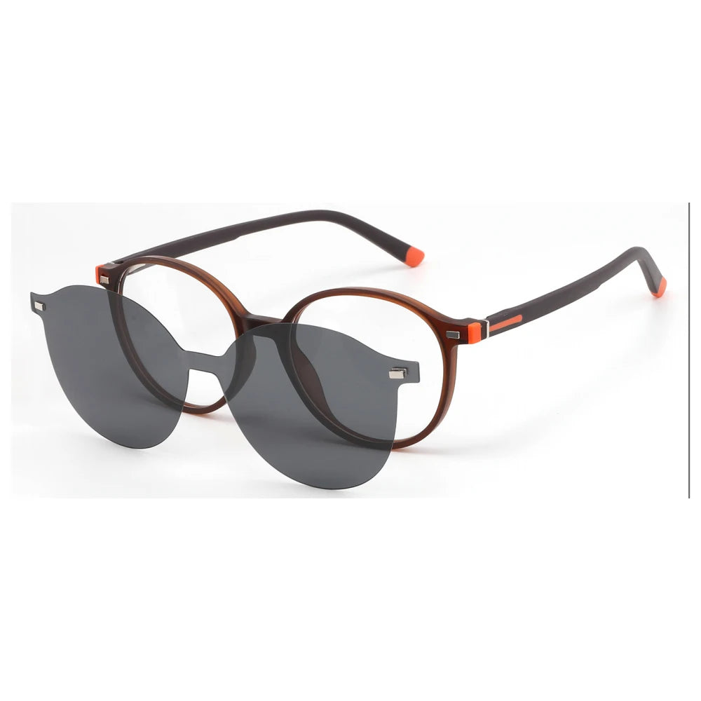 TR90 Round Optical Frame Magnetic Clip on Polarized Sun Glasses Sunglasses