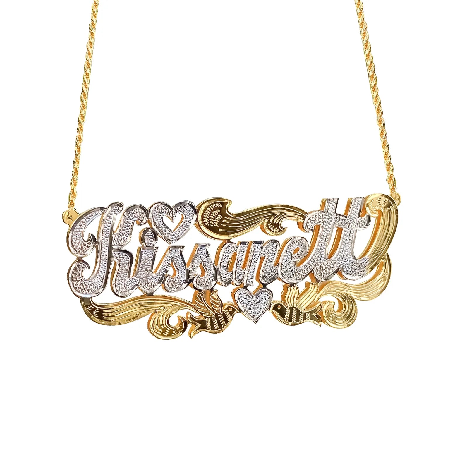 DUOYING OEM Wind Bird Love  Personalized Custom Bronze Engraved Double Layer Two-color Nameplate  Personalized Necklace
