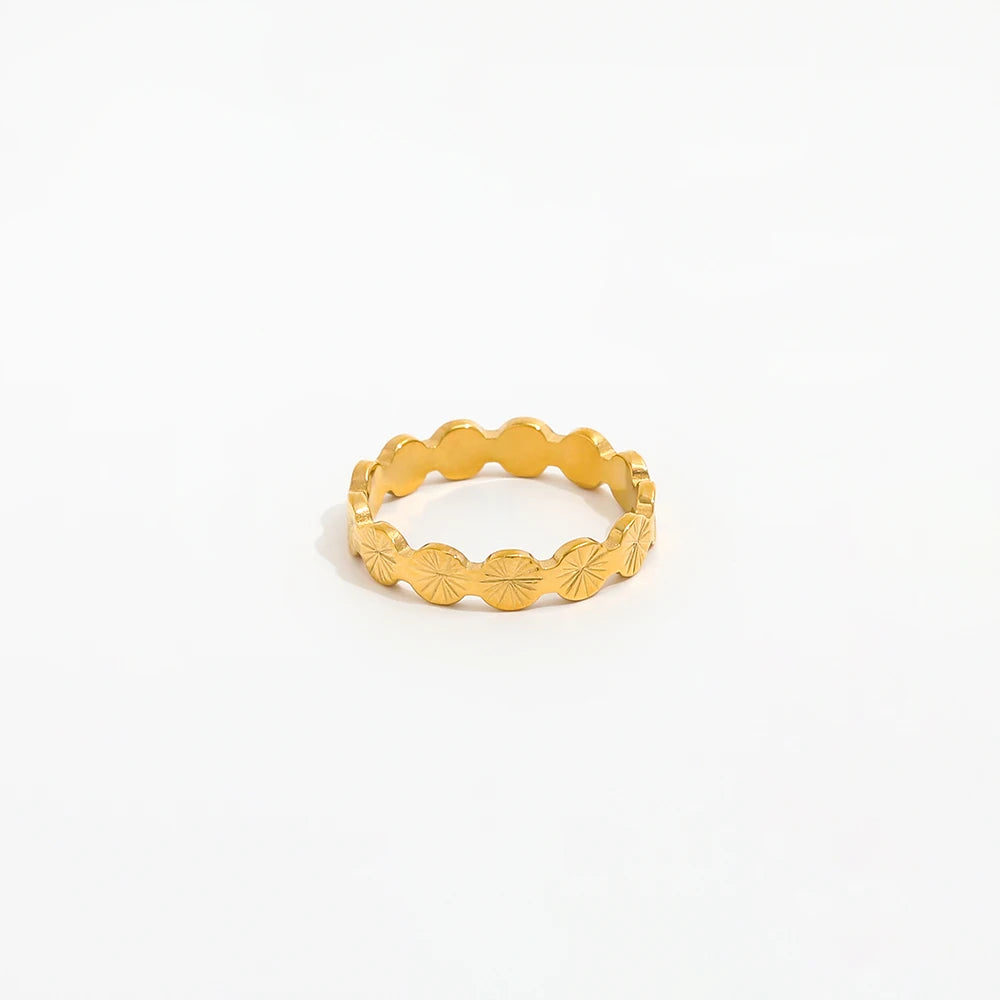 Joolim Jewelry Wholesale 18K Gold Plated Flower Burst Non Tarnish Stainless Steel Dainty Rings for Women
