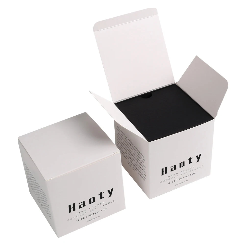 Wholesale Empty Candle Jars with Lid Boxes Packaging Plain Paper with Black Embossing Logo Matt Lamination Printing Handling