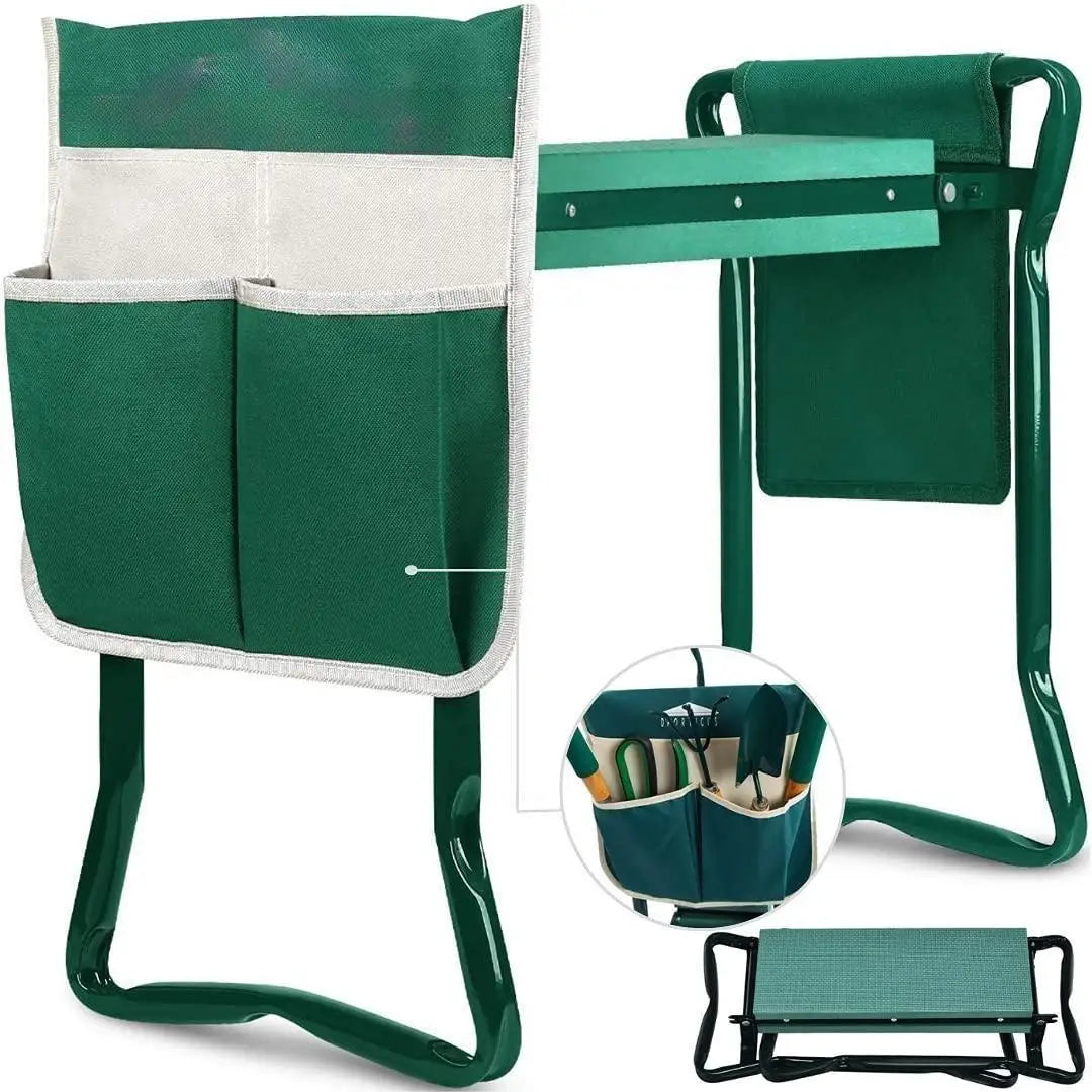 Portable Lightweight Outdoor Garden Bench With Tool Bag Pouch and EVA Foam Pad Foldable Metal Kneeler Seat