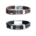 Douvei Luxury High-grade Men's Leather Woven Braided Cuff Bangle Bracelet with Stainless Steel Buckle Fashion Jewelry