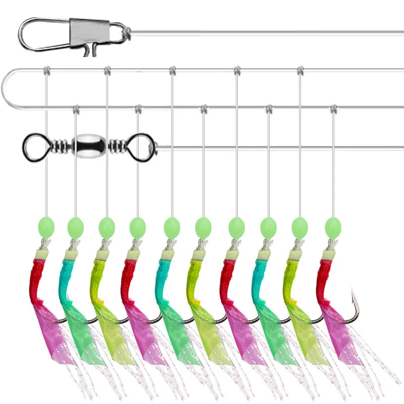10pcs/set Multi Colors Fish Skin Luminous Beads Sabiki Carp Fishing String Hook