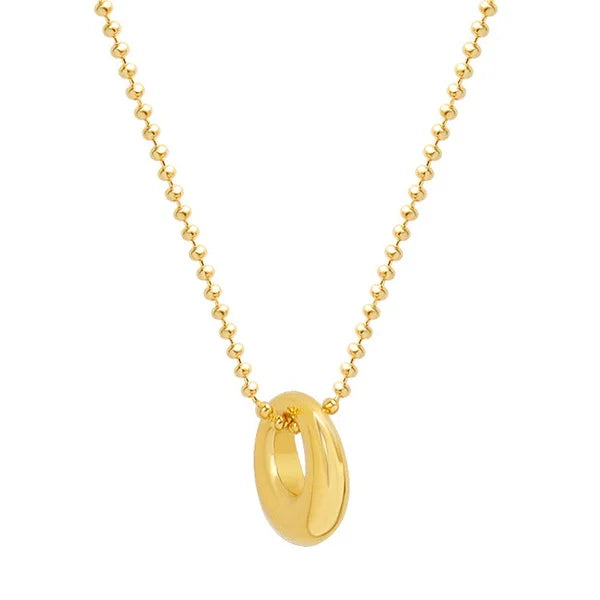 Stainless Steel 18K Gold Plated Bead Chain Circle Pendant Necklace Titanium Steel PVD Geometric Oval Circle Choker Necklace
