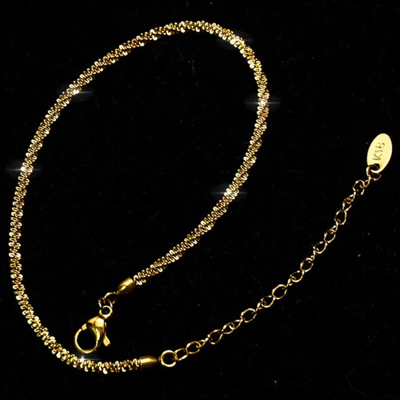 Minimalist Jewelry Bling IP Plating 18K Gold Plated 25cm Stainless Steel Cauliflower Chain Bracelet Anklet for Women
